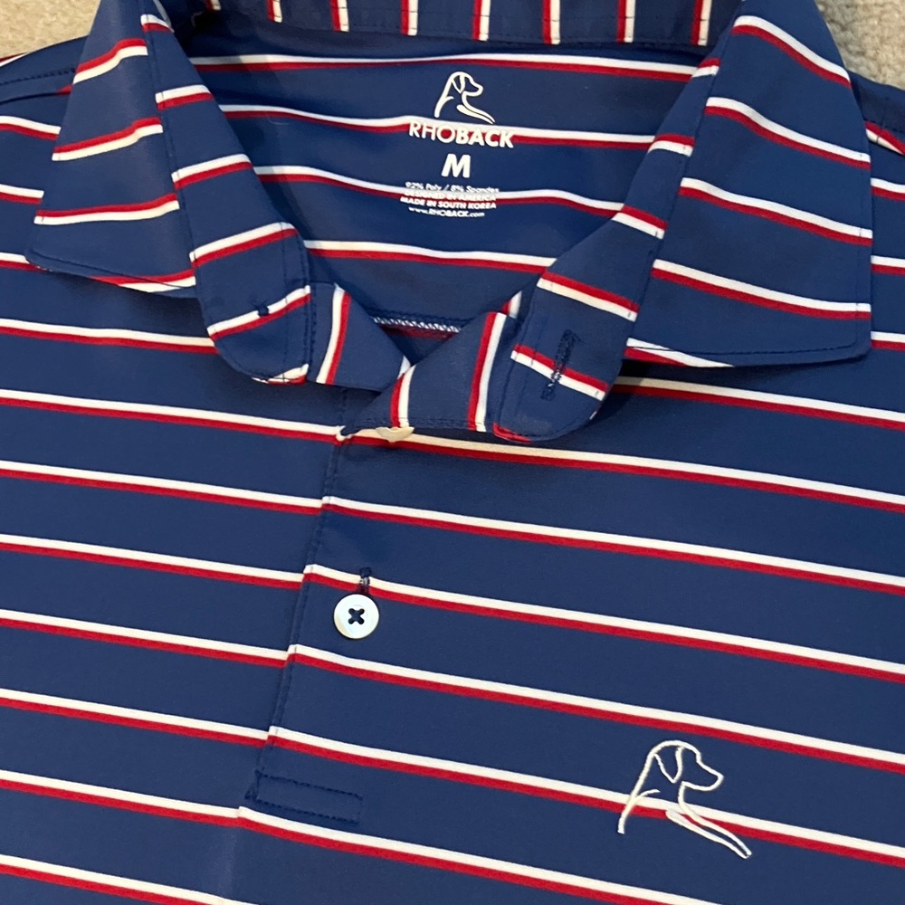 Rhoback Navy and Red Striped Polo Shirt - Picture 4 of 6